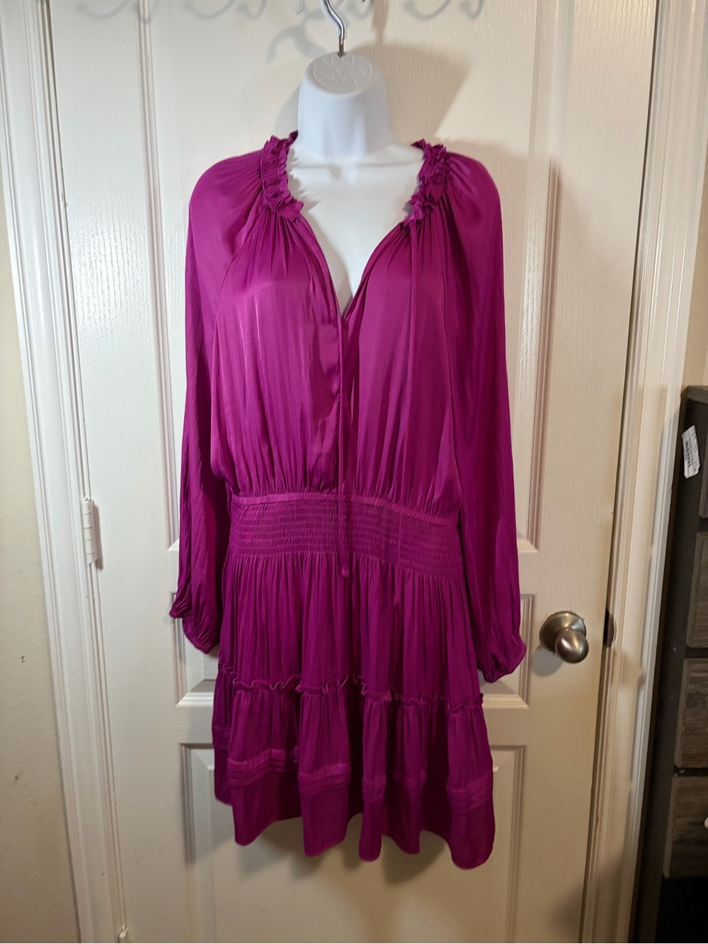 Current Air Fuchsia Long-Sleeve Tiered Dress